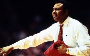 WKU men's basketball head coach Clem Smith Haskins holds a red towel sometime between 1985 and 1986. Haskins and Dwight Smith in 1963 had become the first two Black scholarship athletes in Western's basketball program.